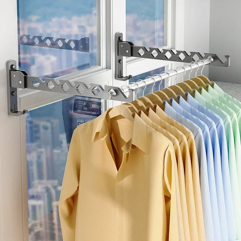 Étendoir à linge mural porte-cintres pliable 180° – aluminium