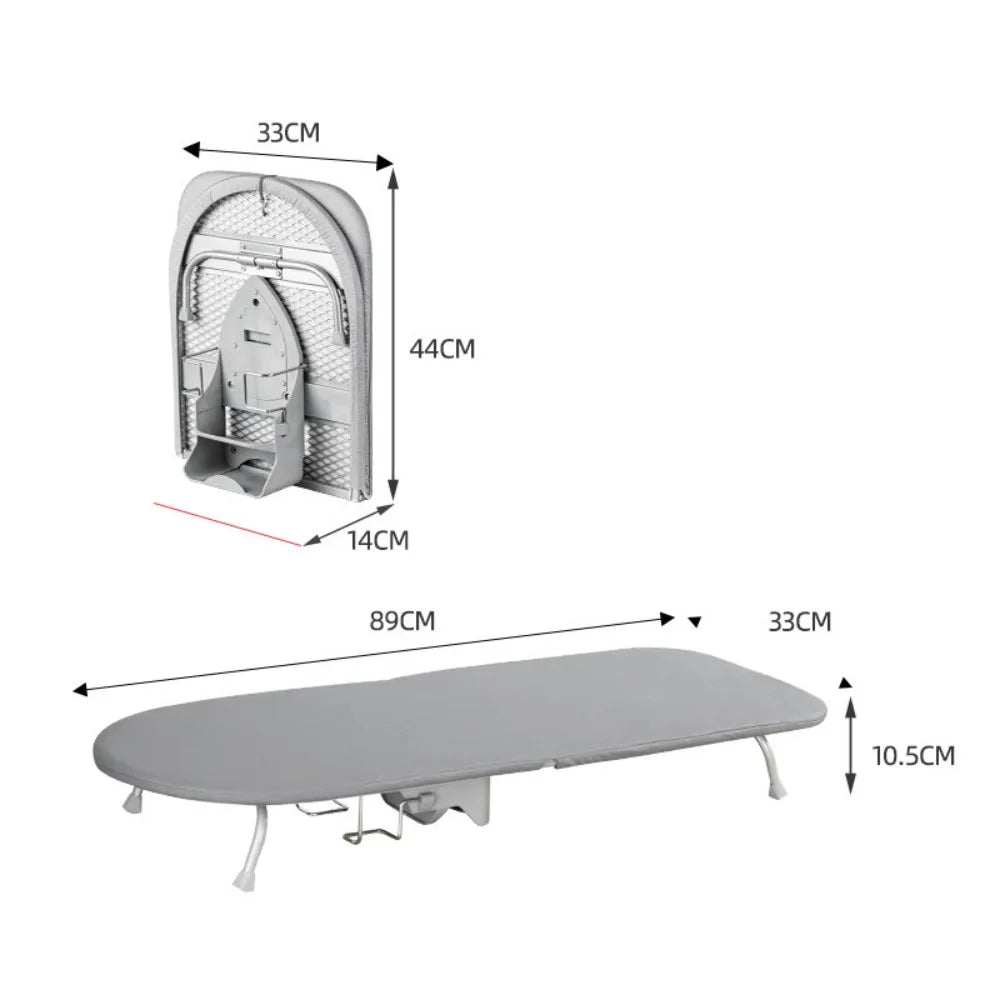 Folding Desktop Ironing Board, Wall-mounted Steel Mesh with Iron Stand, Space Saving, Convenient Laundry Hooks