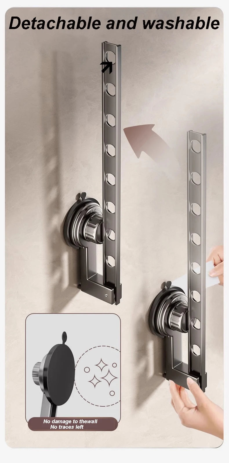 Étendoir mural à ventouse pliable – aluminium compact