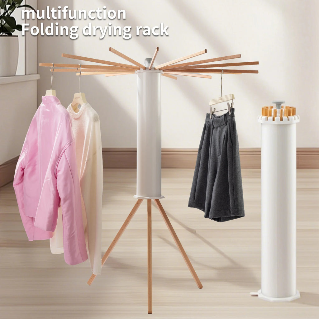 Séchoir parapluie rotatif 360° – trépied bois 16 bras