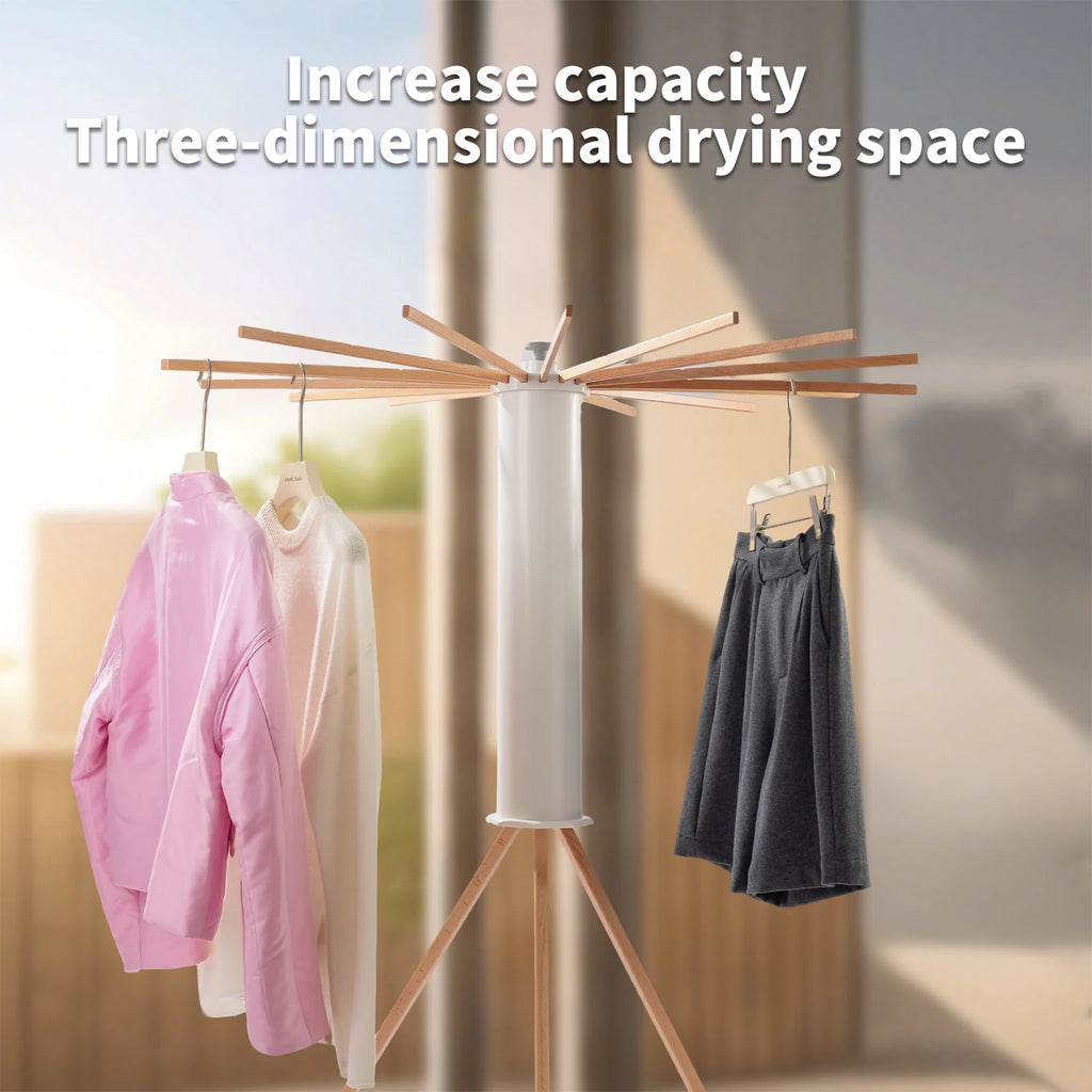 Séchoir parapluie rotatif 360° – trépied bois 16 bras