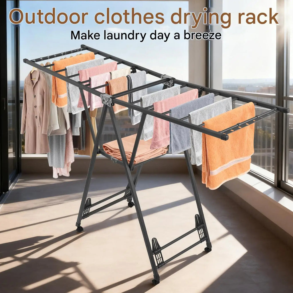 Étendoir à linge pliable sur pied – ailes inclinables roulettes