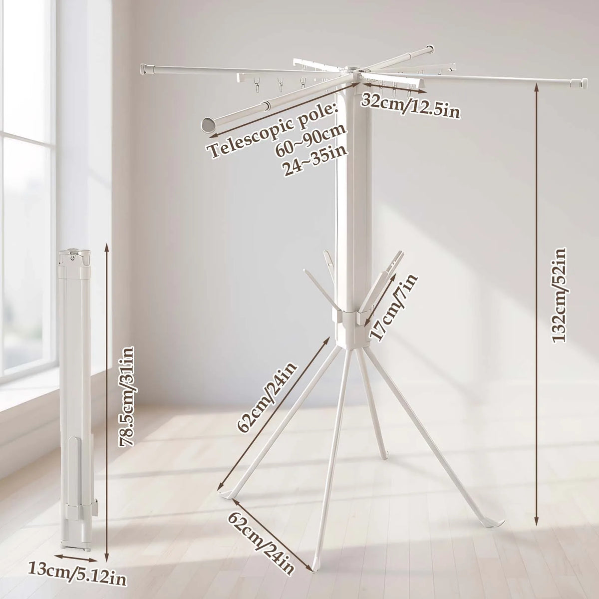 Séchoir parapluie télescopique – sur pied portable