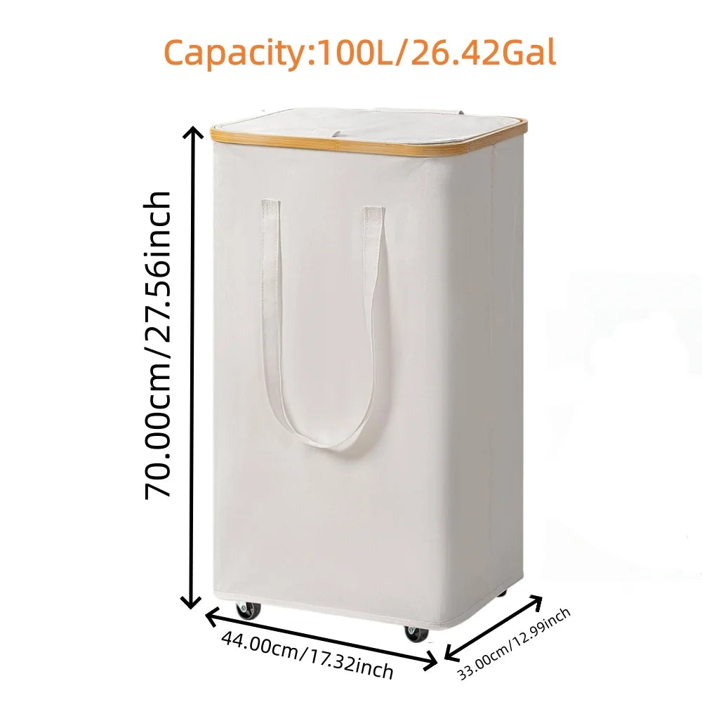 Panier à linge rectangulaire à roulettes – sac amovible 60 ou 100L