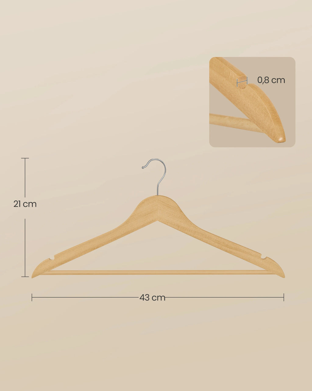 Cintres bois de bouleau slim – lot de 20 naturels SONGMICS