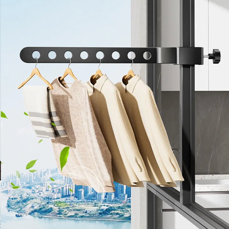 Étendoir balcon barre pliable 90° acier 8 trous cadre fenêtre