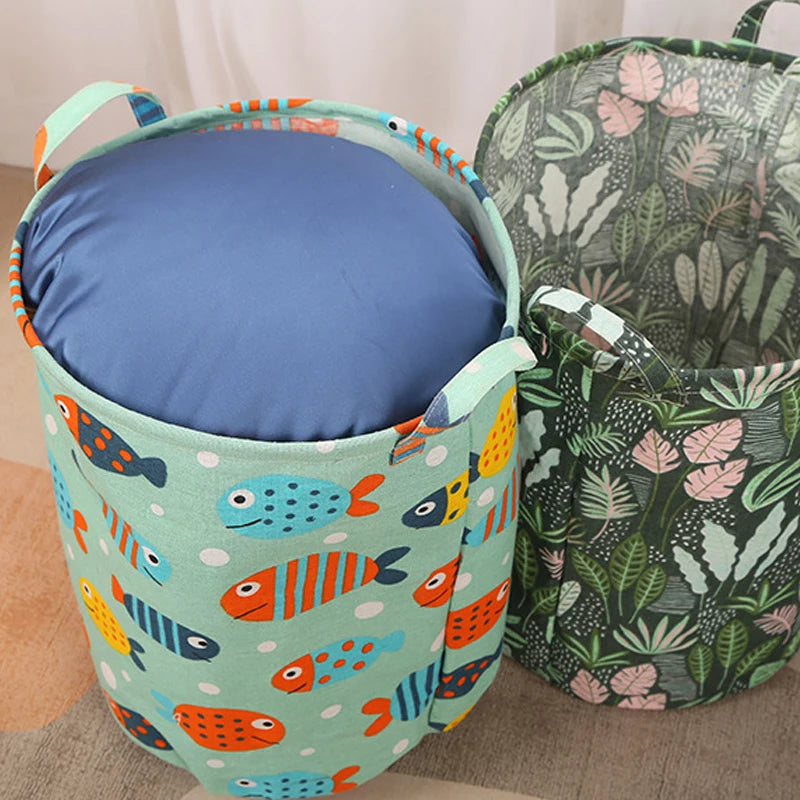 Panier à linge coton et lin – motifs enfants et déco 5 designs 35x45cm