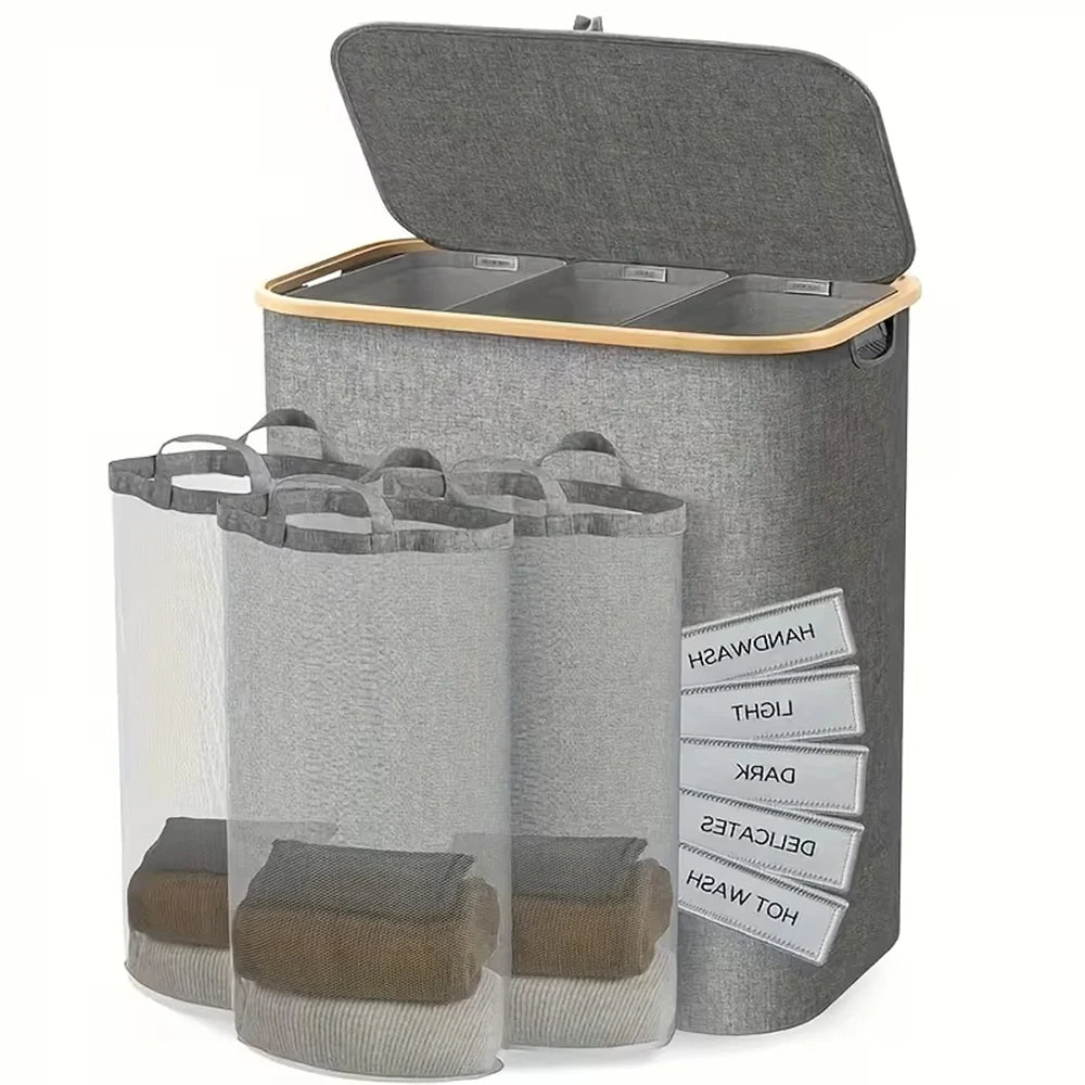 Panier à linge 3 compartiments sac amovible lavable – 160L