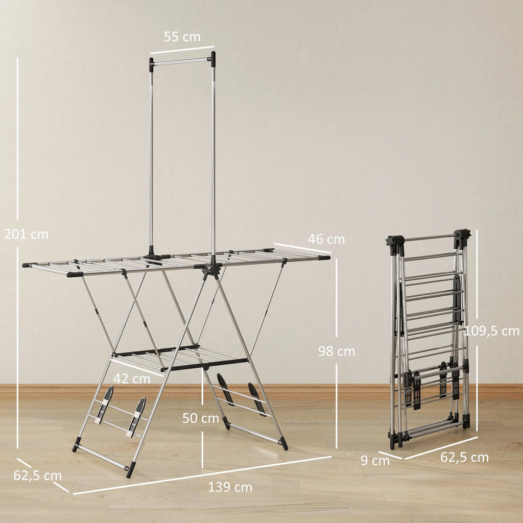 Étendoir à linge pliable 2 niveaux – barre suspension haute