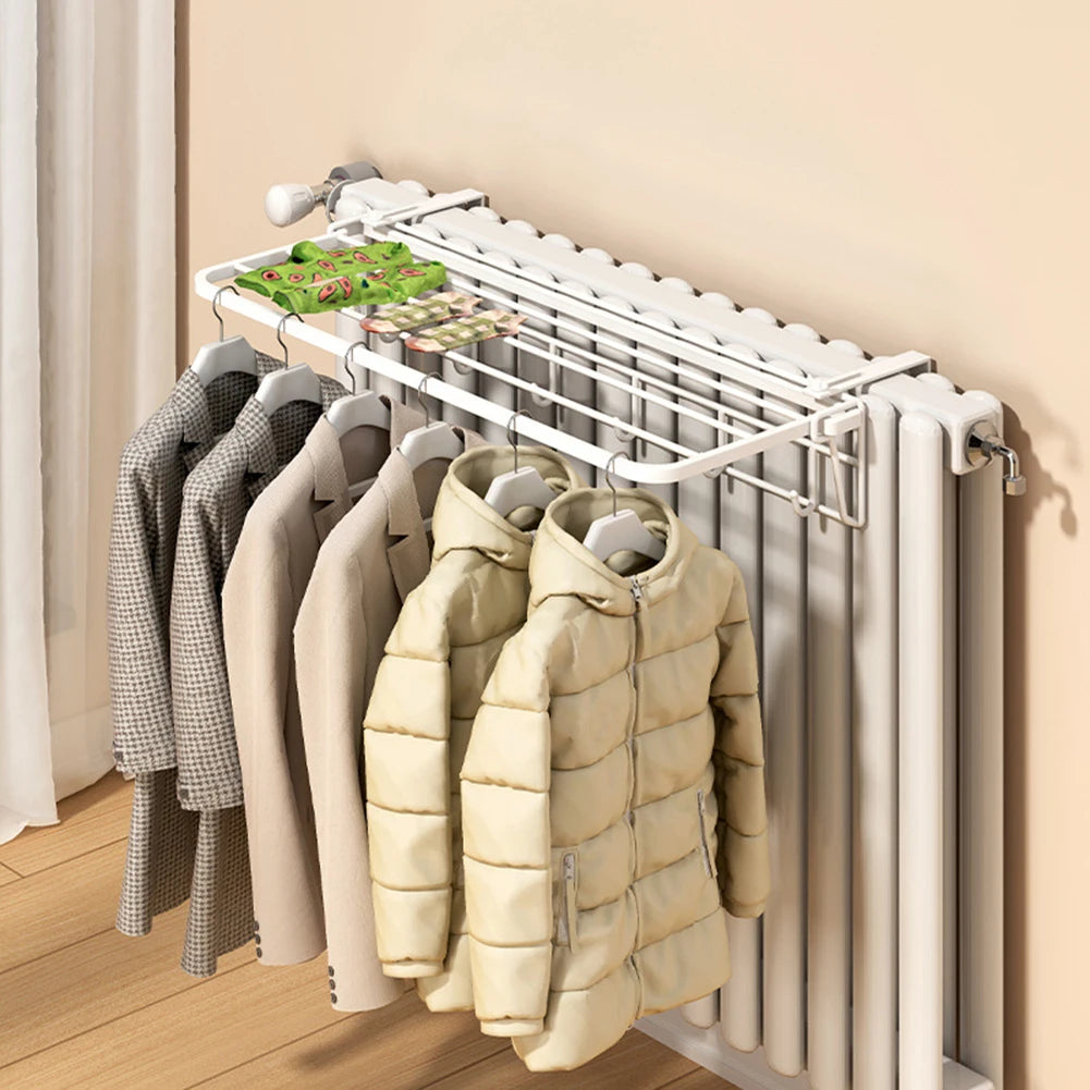 Étendoir radiateur porte-serviettes 35 cm – étagère et crochets