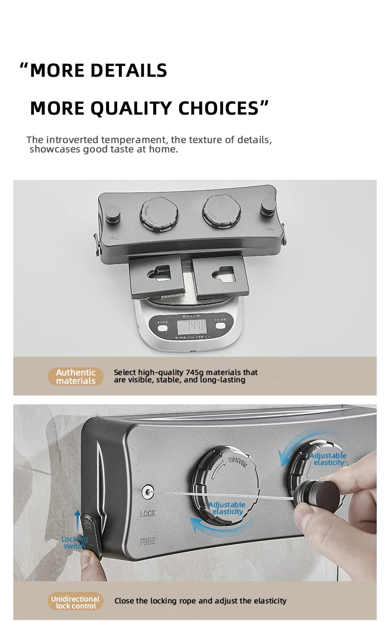 Corde à linge orientable murale – rétractable double fil