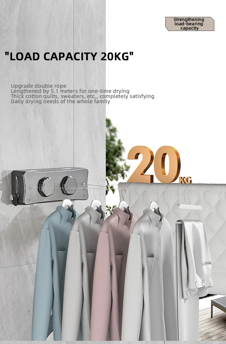 Corde à linge orientable murale – rétractable simple fil