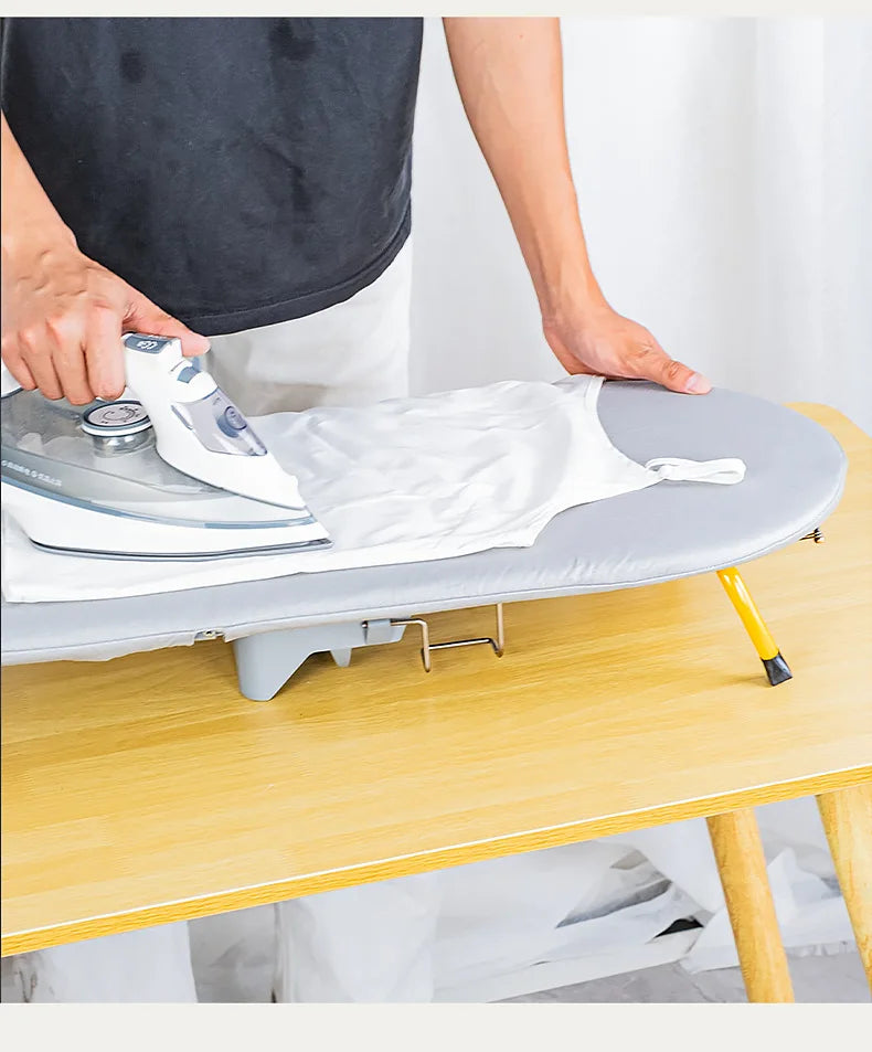 Folding Desktop Ironing Board, Wall-mounted Steel Mesh with Iron Stand, Space Saving, Convenient Laundry Hooks