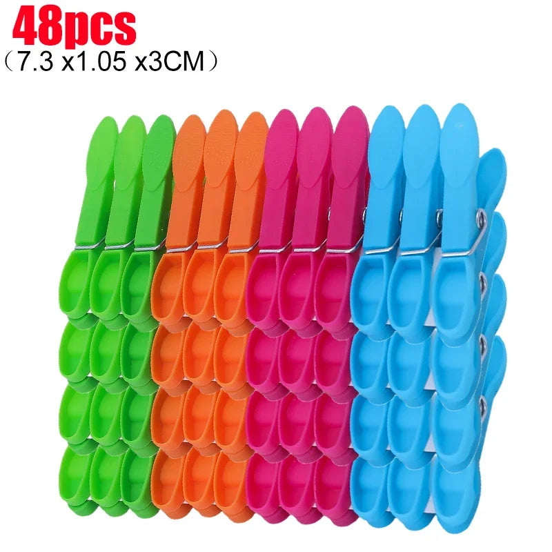 Pinces à linge plastique colorées — lot de 24, 48 ou 72