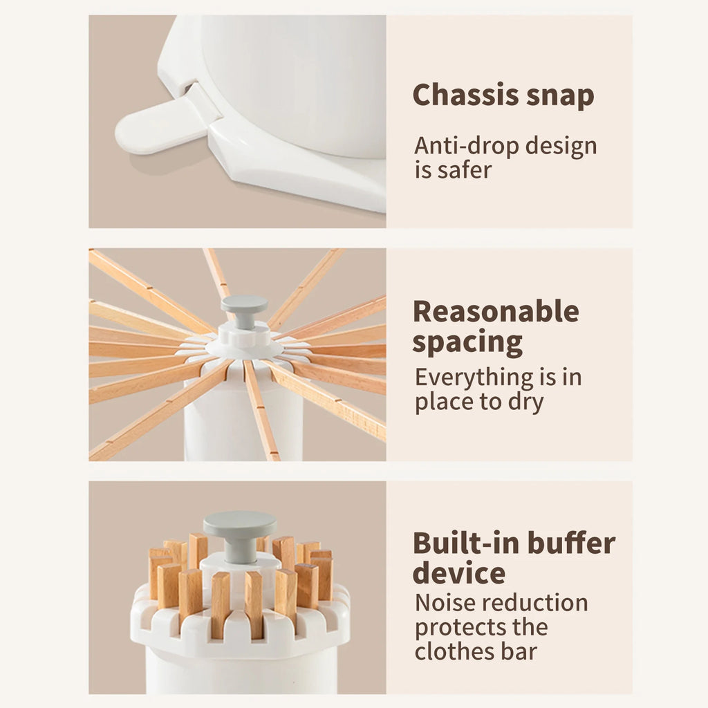 Séchoir parapluie rotatif 360° – trépied bois 16 bras