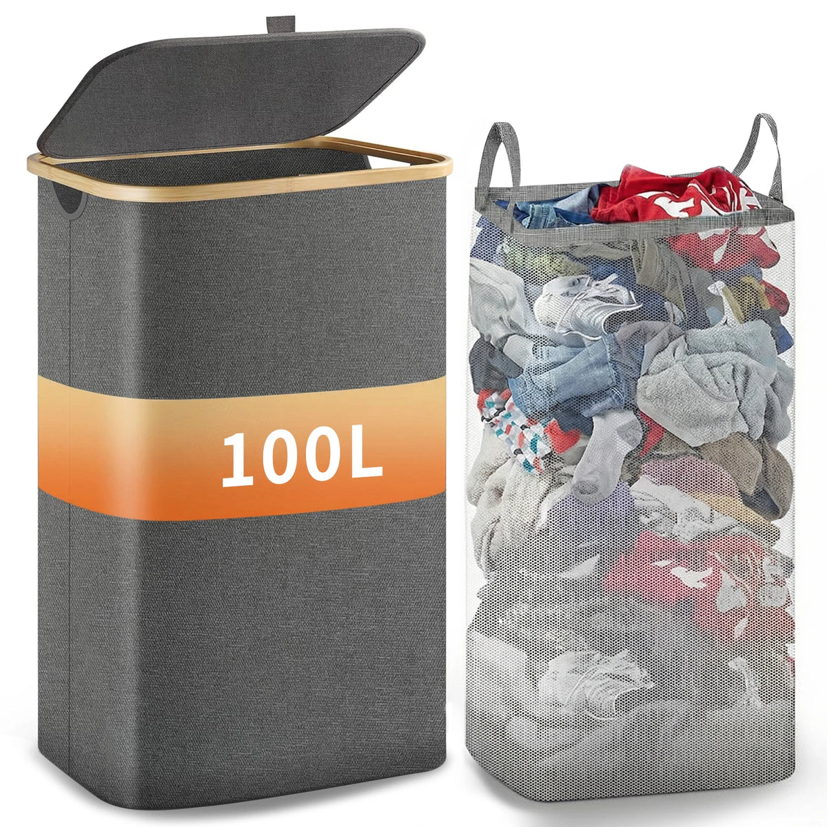 Panier à linge slim sac amovible lavable – 100L