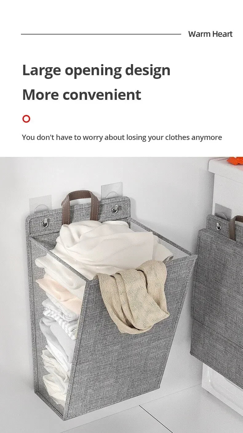 Panier à linge mural adhésif sans perçage – filet pliable