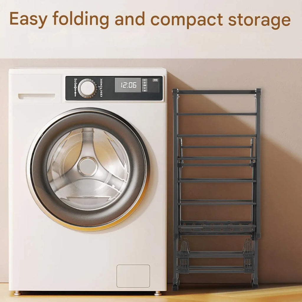 Étendoir à linge pliable sur pied – ailes inclinables roulettes