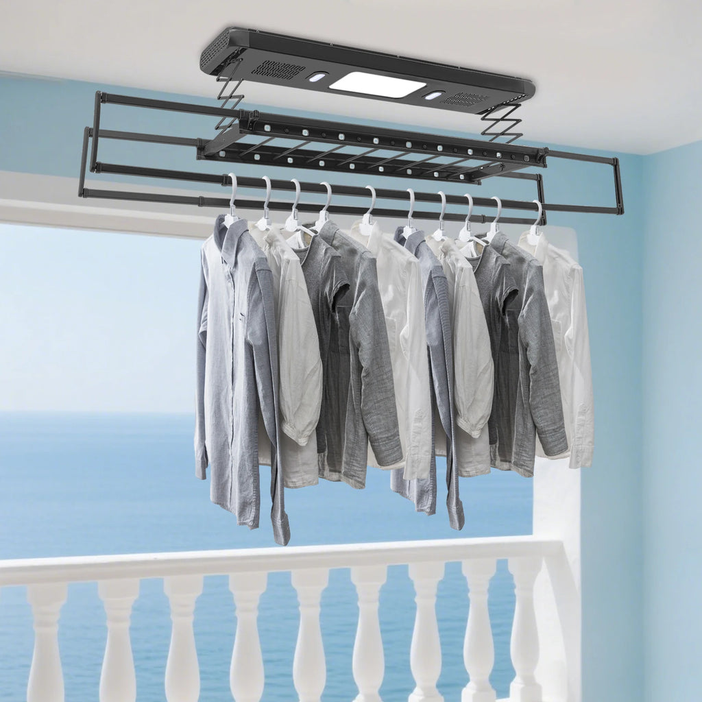 Étendoir plafond électrique LED – ventilation et télécommande