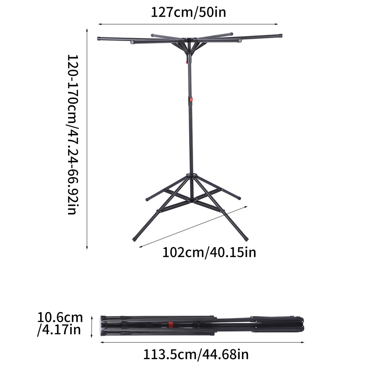 Séchoir parapluie pliable sur pied – acier noir 6 bras