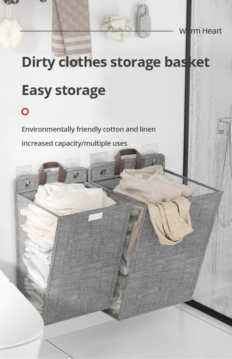 Panier à linge mural adhésif sans perçage – filet pliable