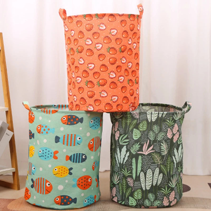 Panier à linge coton et lin – motifs enfants et déco 5 designs 35x45cm