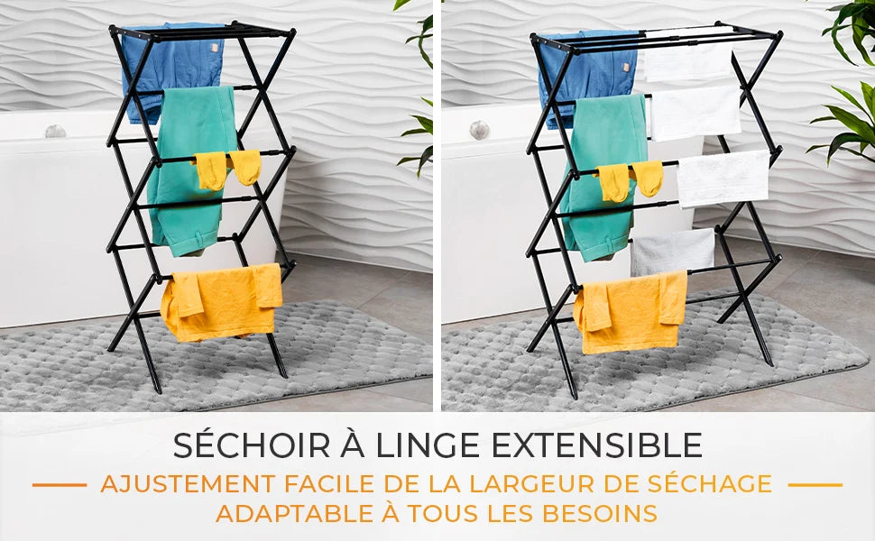 Étendoir tour accordéon 3 niveaux - déployable 11 barres
