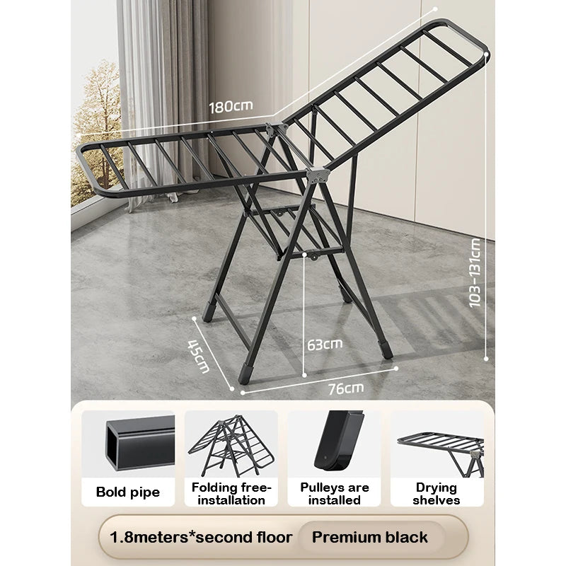 Étendoir à linge pliable vertical – 2 niveaux roulettes