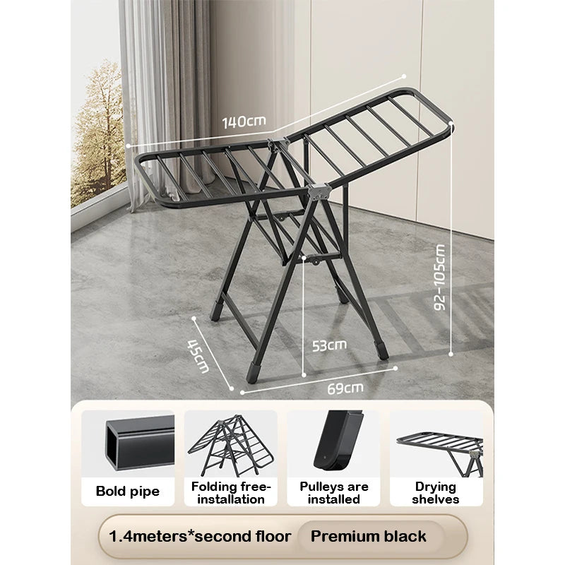 Étendoir à linge pliable vertical – 2 niveaux roulettes