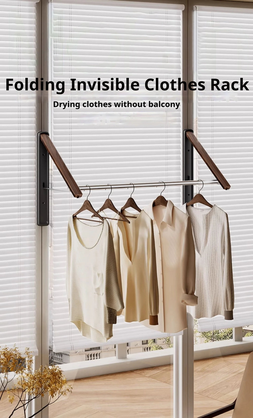 Étendoir mural pliable invisible – bois aluminium