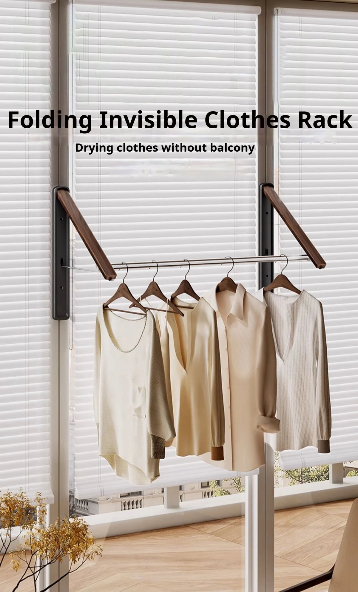 Étendoir mural pliable invisible – bois aluminium