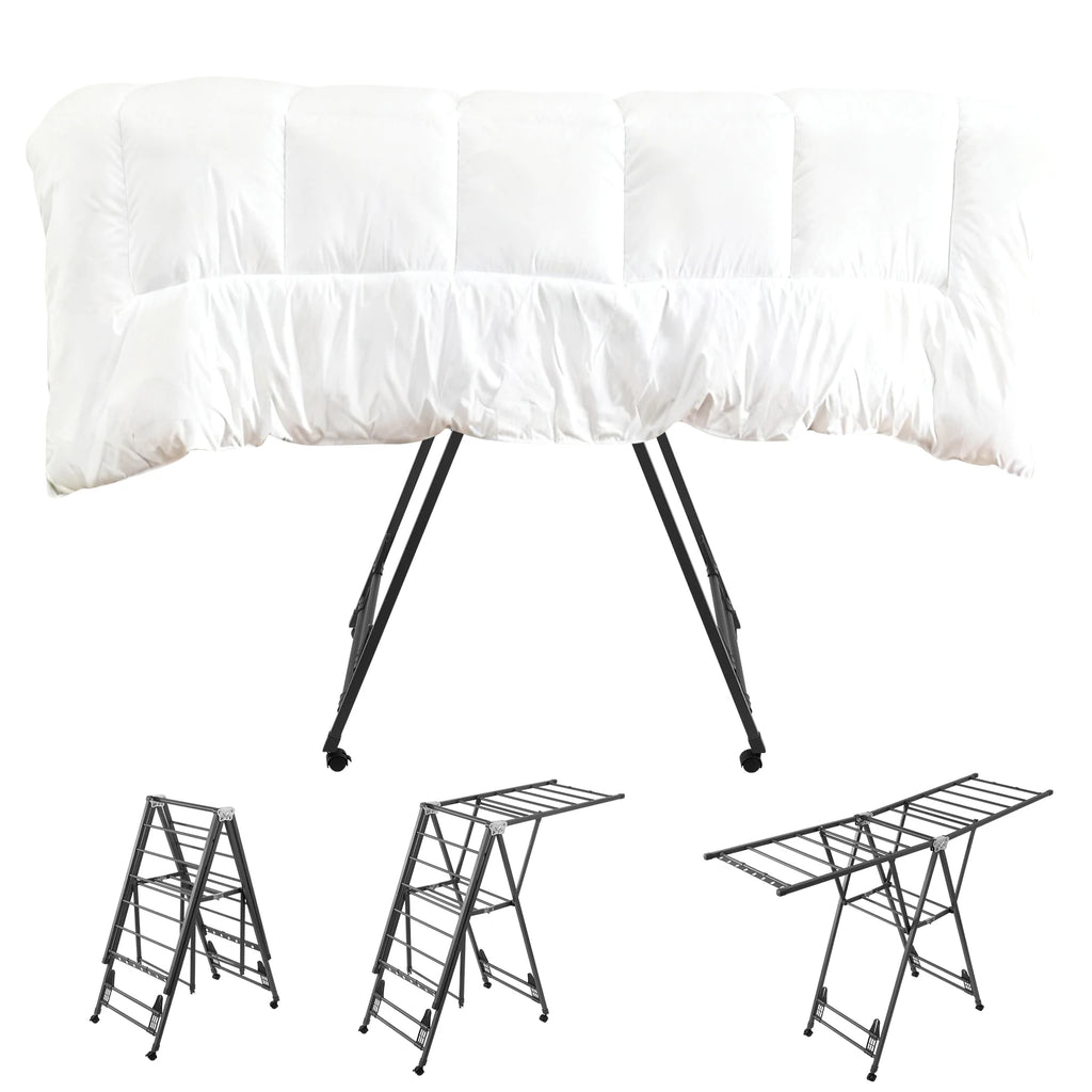 Étendoir à linge pliable sur pied – ailes inclinables roulettes
