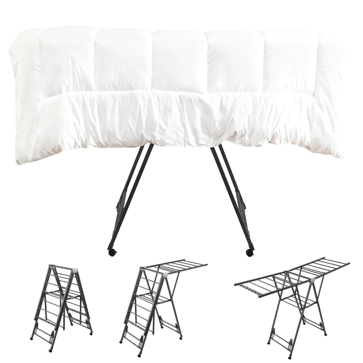 Étendoir à linge pliable sur pied – ailes inclinables roulettes
