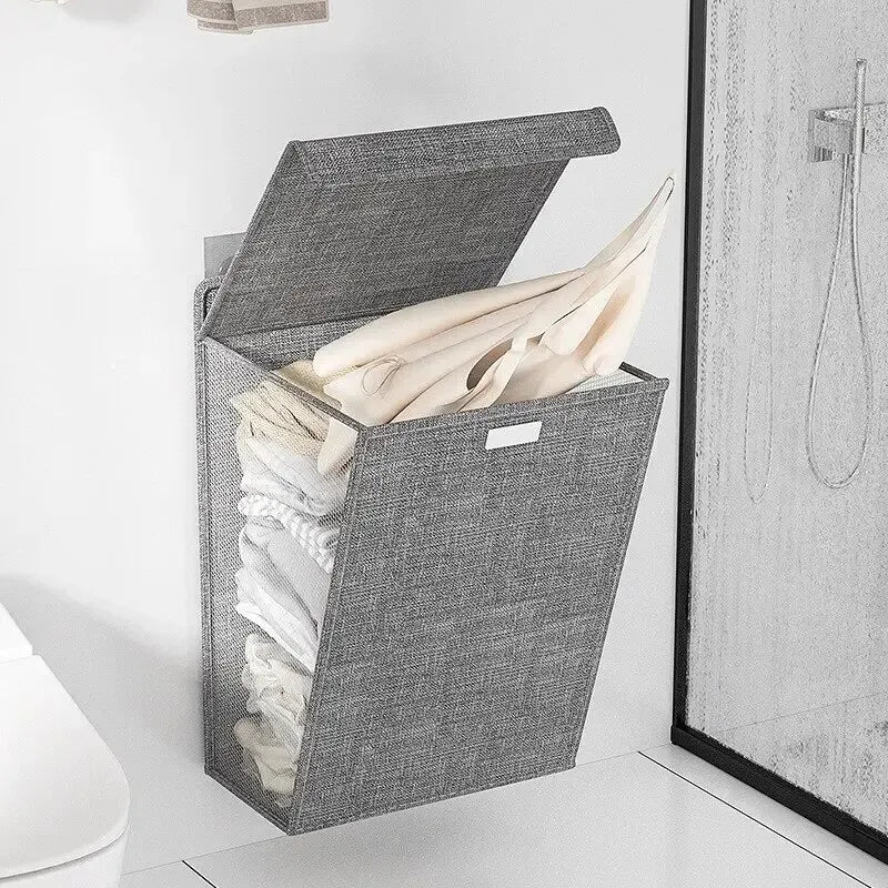 Panier à linge mural adhésif sans perçage – filet pliable