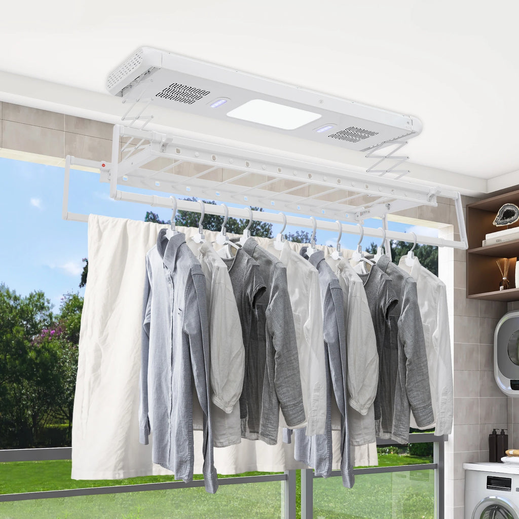 Étendoir plafond électrique LED – ventilation et télécommande
