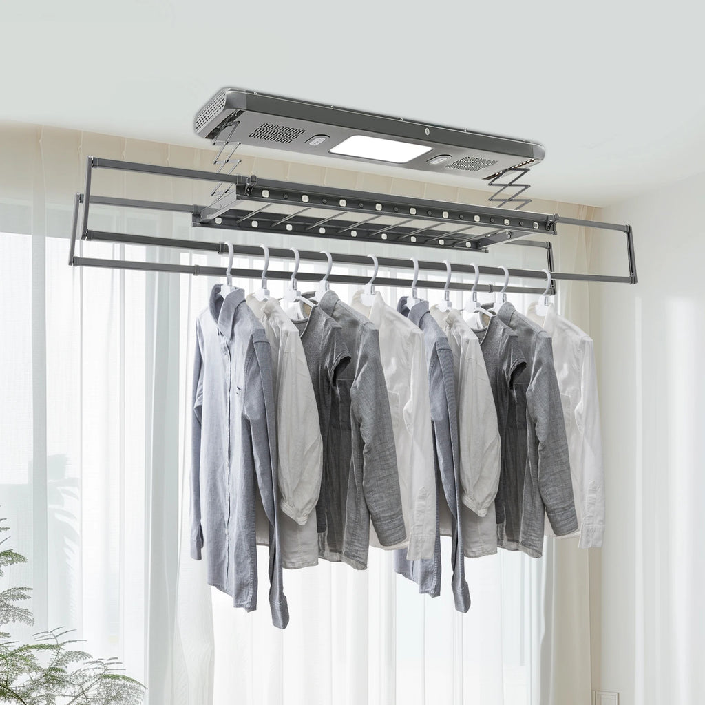 Étendoir plafond électrique LED – ventilation et télécommande