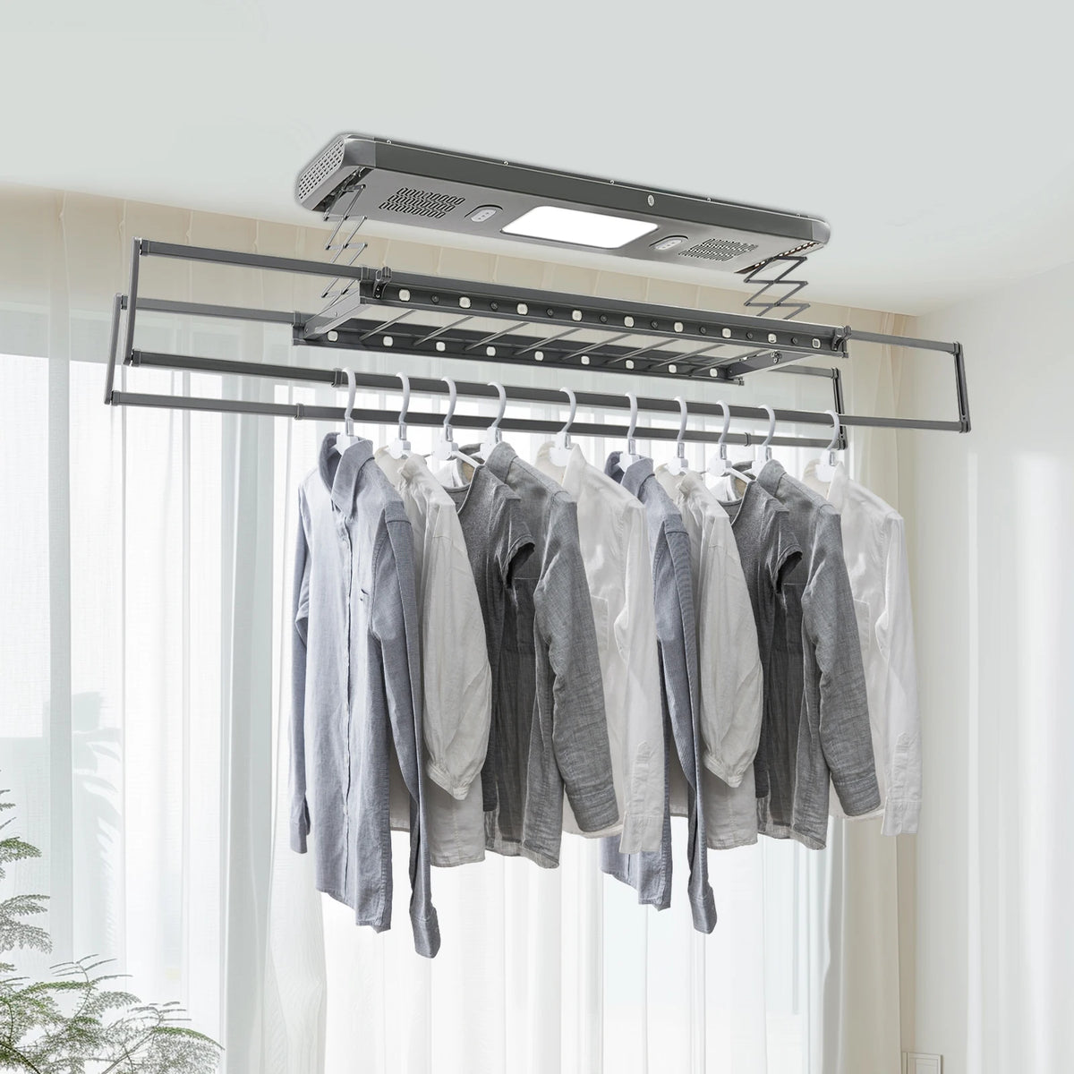 Étendoir plafond électrique LED – ventilation et télécommande