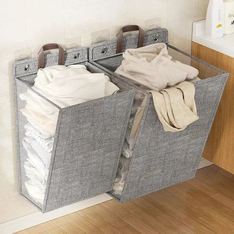 Panier à linge mural adhésif sans perçage – filet pliable
