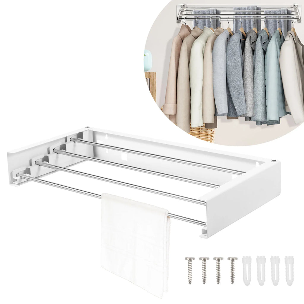 Étendoir mural rabattable 4 tiges – acier inoxydable