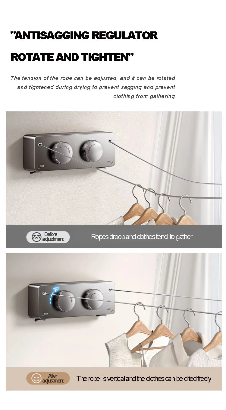 Corde à linge compacte murale – rétractable double fil