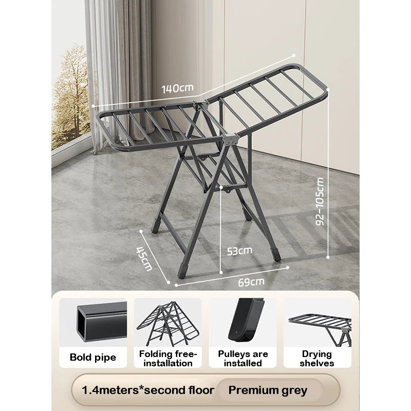 Étendoir à linge pliable vertical – 2 niveaux roulettes