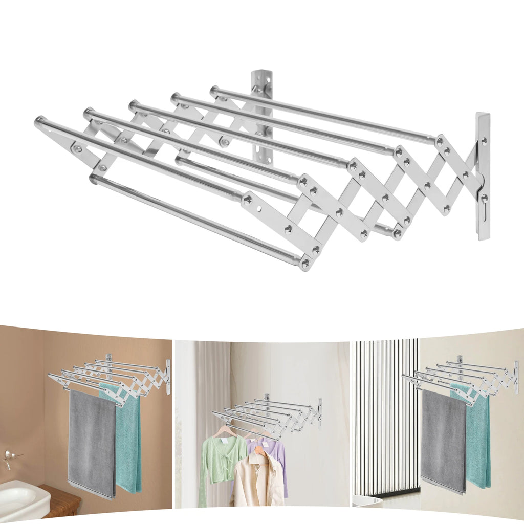 Étendoir mural extensible 7 rails – acier inoxydable 42-80 cm