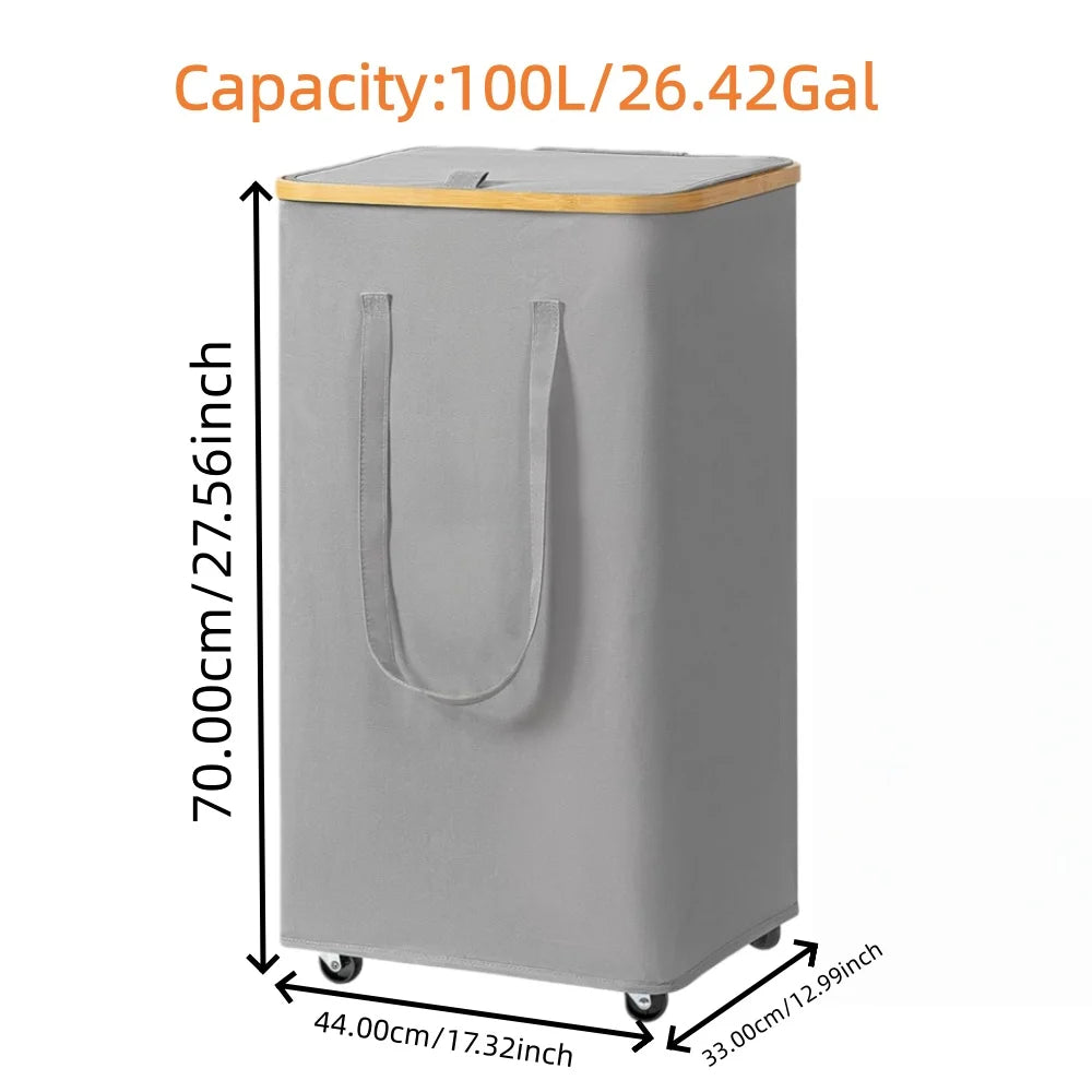 Panier à linge rectangulaire à roulettes – sac amovible 60 ou 100L