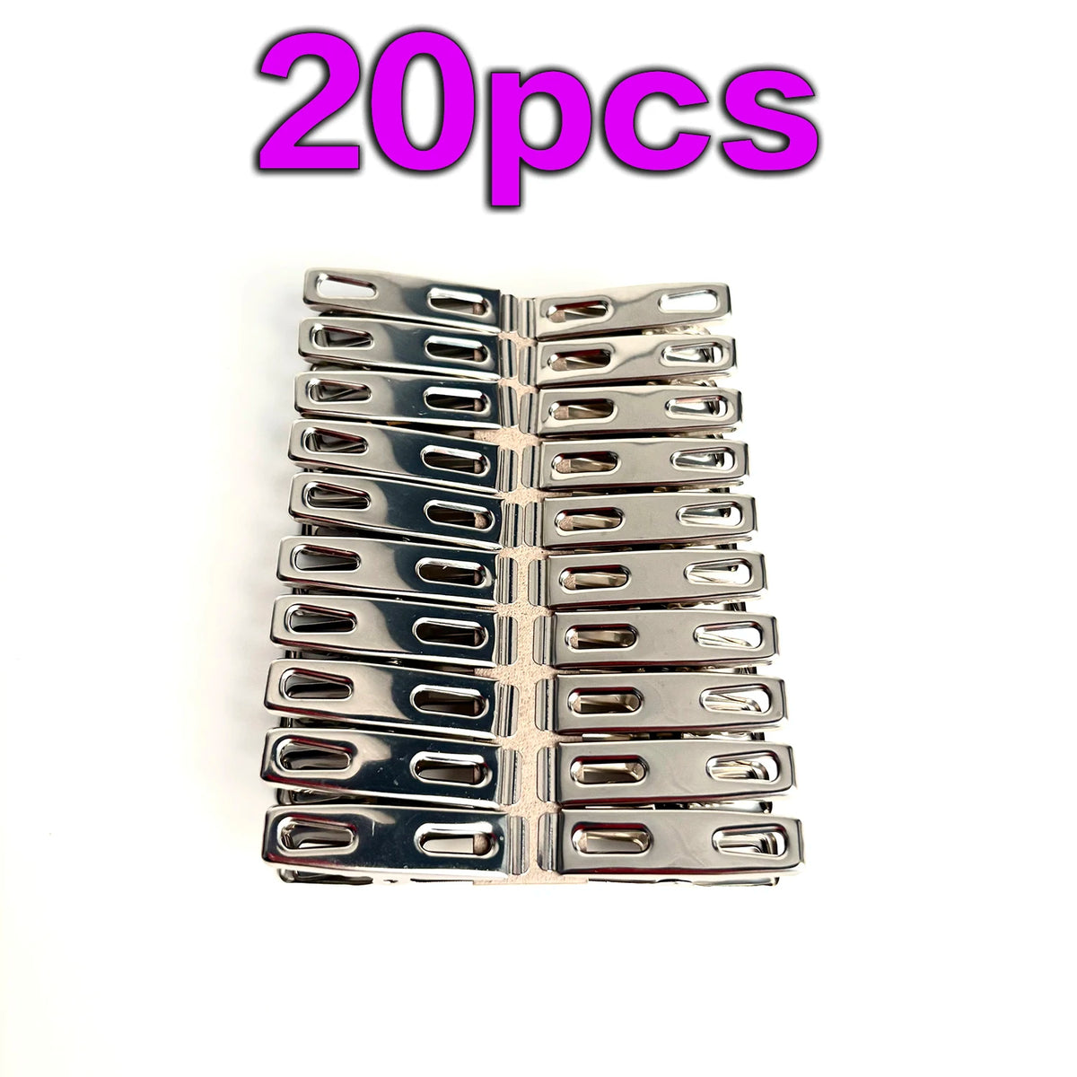 Pinces à linge inox plates — lot de 20