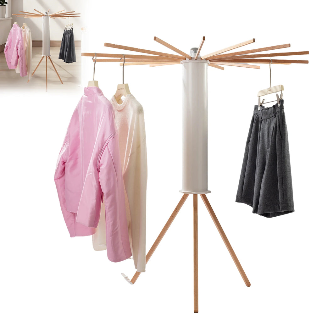 Séchoir parapluie rotatif 360° – trépied bois 16 bras