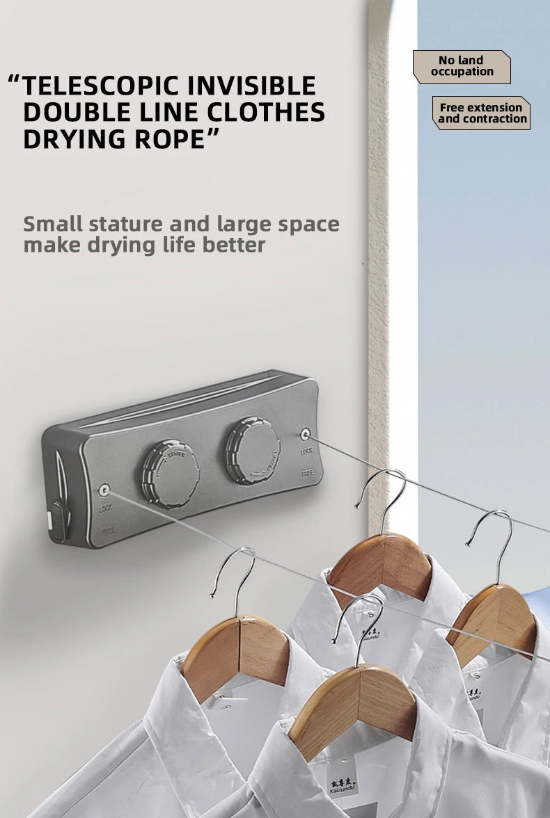 Corde à linge orientable murale – rétractable double fil