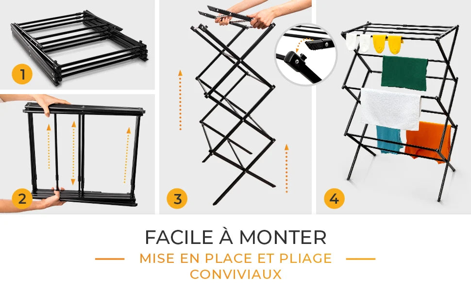 Étendoir tour accordéon 3 niveaux - déployable 11 barres