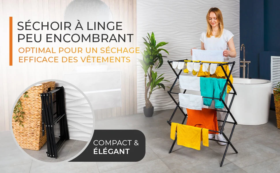 Étendoir tour accordéon 3 niveaux - déployable 11 barres