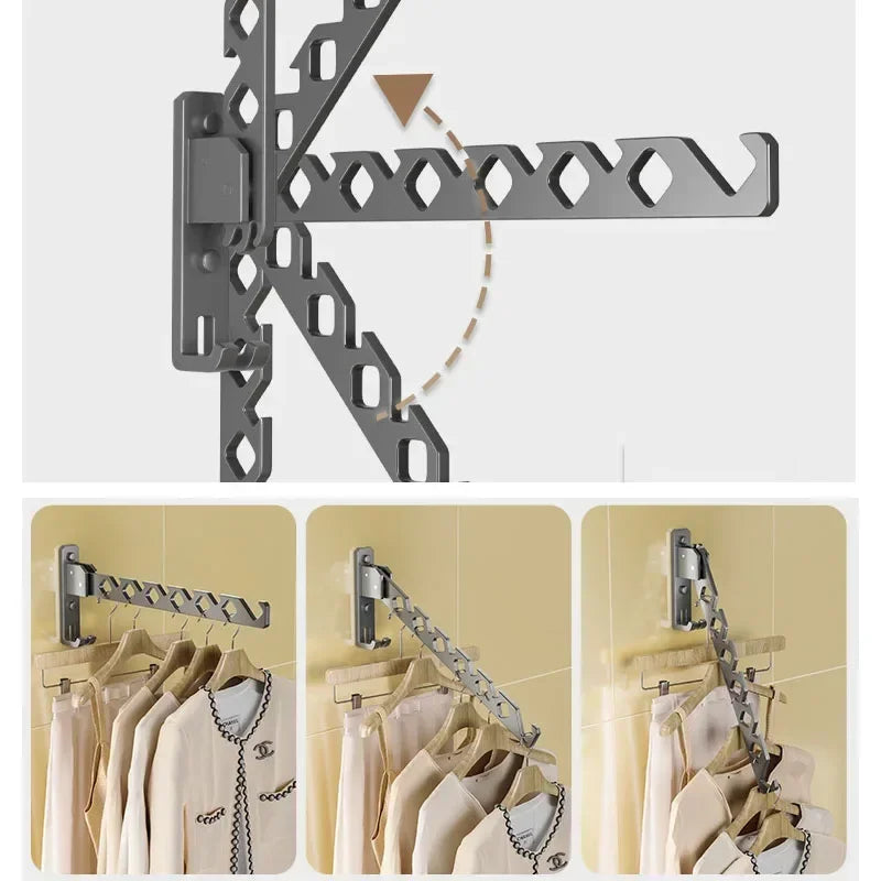 Étendoir à linge mural porte-cintres pliable 180° – aluminium