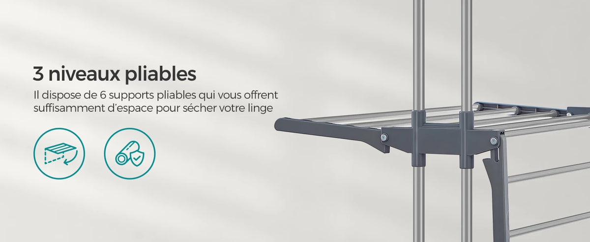 Étendoir tour pliable 4 niveaux à roulettes